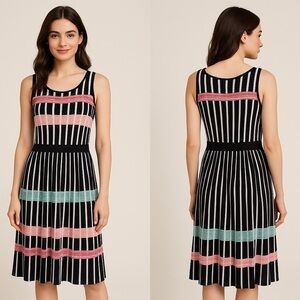 Bcbgmaxazria Pleated Sleeveles black multicolor dress. Size Small.